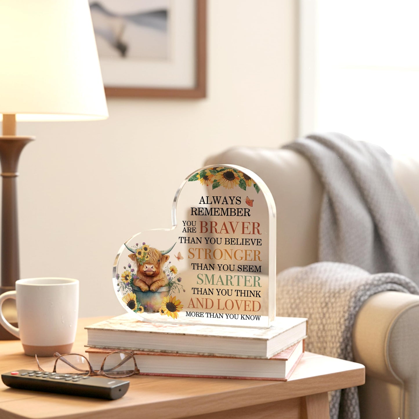 Inspirational Highland Cow Decorations Gifts for Women, Encouragement Cheer Up Gift for Friends Daughter Sisters Coworkers Birthday Christmas, Motivational Office Home Acrylic Desk Decor Signs Plaque
