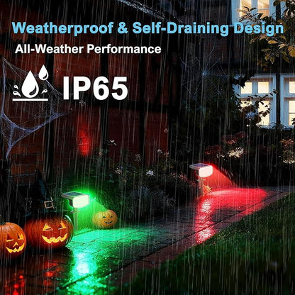 Color Changing Solar Spot Lights Outdoor Waterproof IP65,9 Lighting Modes Multicolor RGB Halloween Spotlight for Porches Yard Gardens Landscape Deconrations-4 Pack