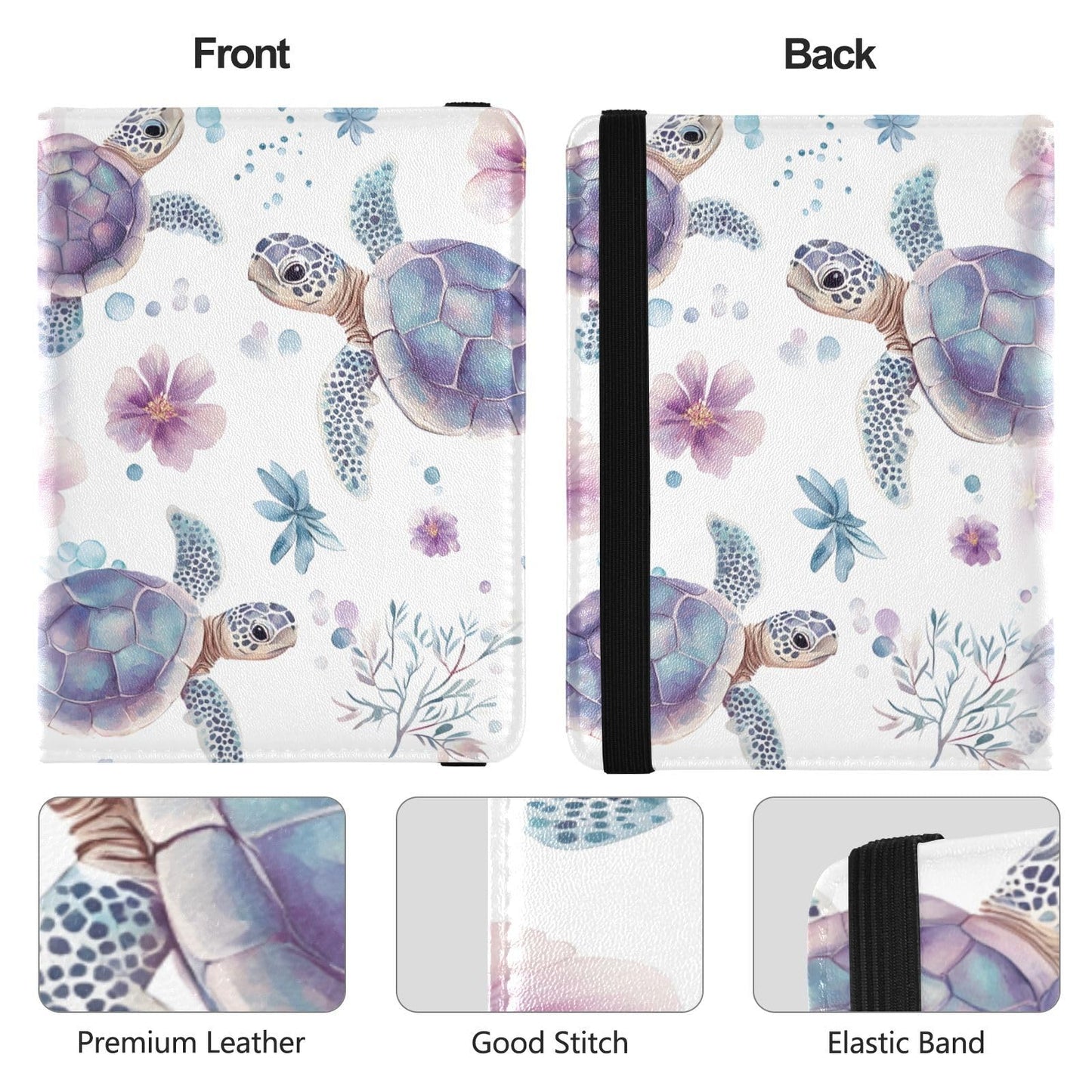 zyrtty Passport Holder, Flower Turtle Watercolor Passport Cover Travel Wallet with Credit Card Slots Rfid Wallet Waterproof Documents Organizer Women Men