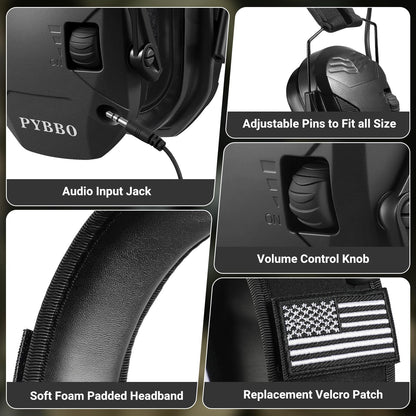 PYBBO NRR 23dB Shooting Earmuff with Gel Ear Pads, Slim Active Noise Reduction & Sound Amplification for Gun Range, Hunting - Black