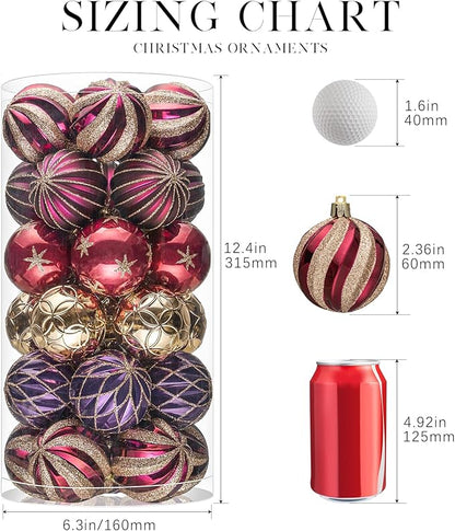 JORNOY Christmas Balls Ornaments, 30ct Shatterproof Xmas Tree Decorations, Hanging Bulbs Baubles Set with String for Holiday Home Party Decor, 2.36 inch/60mm, Jewel Tone