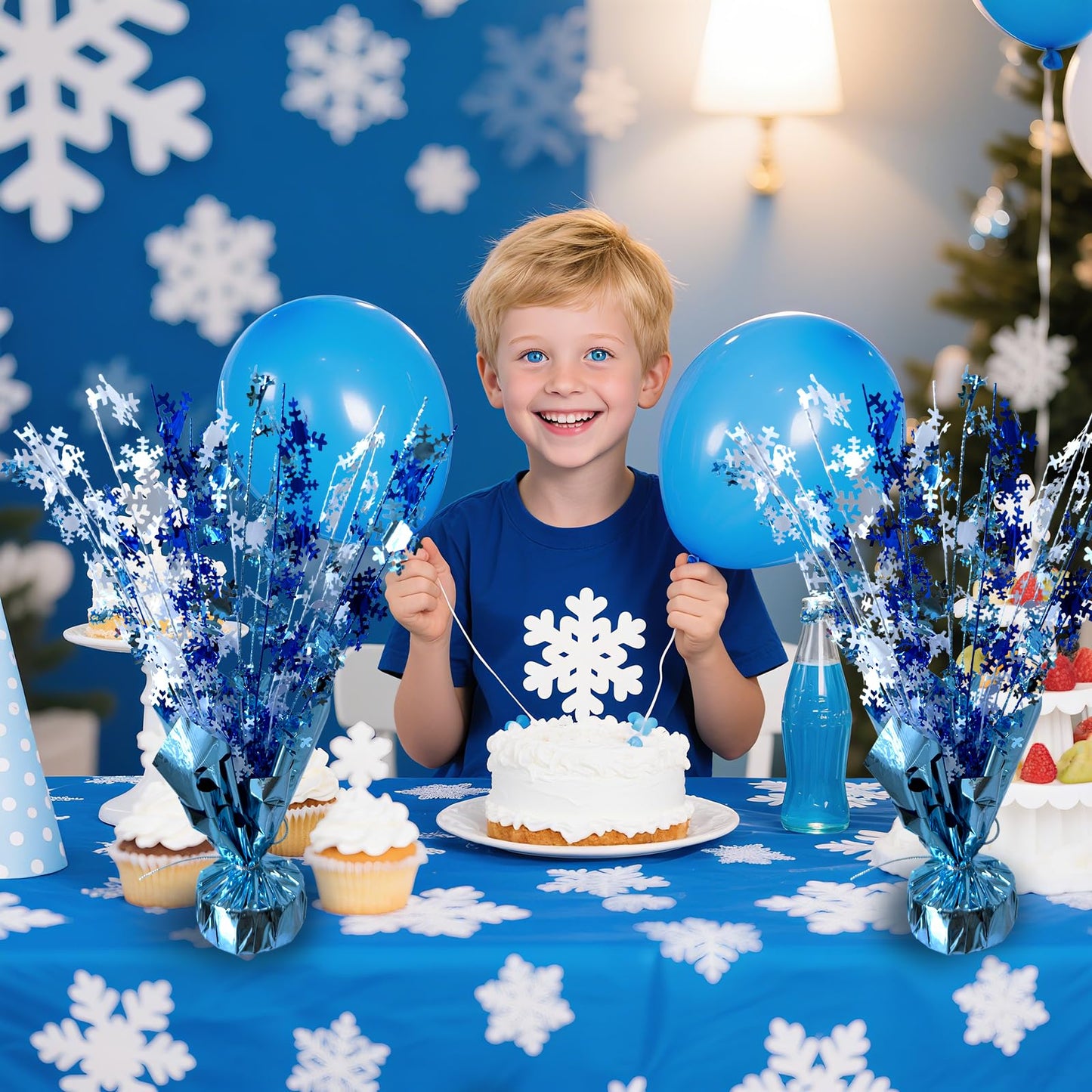 FUBININA 6 Pack Winter Wonderland Snowflake Table Decoration Metallic Blue White Glitter Foil Spray Tabletop Centerpieces for Winter Christmas Xmas Frozen Birthday Wedding Baby Party Supplies Decor