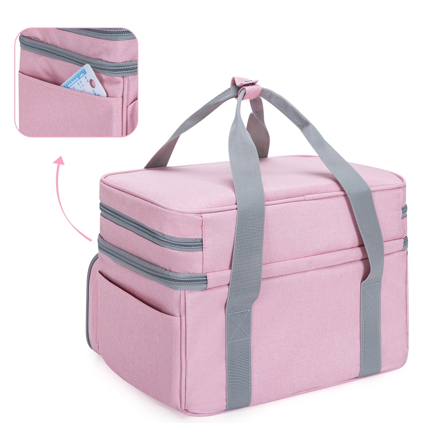 BAFASO Double Layer Sewing Accessories Organizer with 2 Detachable Pouches, Large Sewing Storage Bag for Sewing Tools (Bag ONLY), Pink