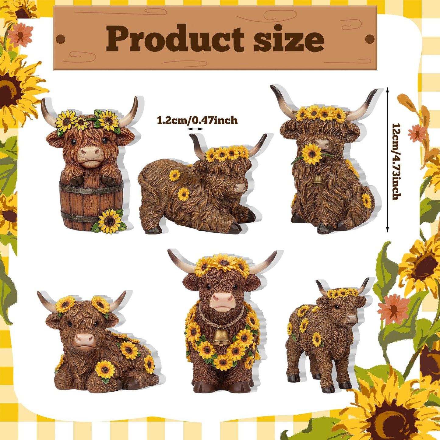 Tradder 6 Pcs Sunflower Highland Cow Table Decorations Spring Highland Cow Wooden Block Signs Farmhouse Table Centerpiece Rustic Tiered Tray Decor for Baby Shower Home Kitchen Office Desk