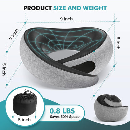 Travel Neck Pillows for Airplanes - 360° Ergonomic Memory Foam Travel Pillow - Relief Neck Pain with Breathable Support for Long Flights, Car, Train & Office Use - Adults & Kids