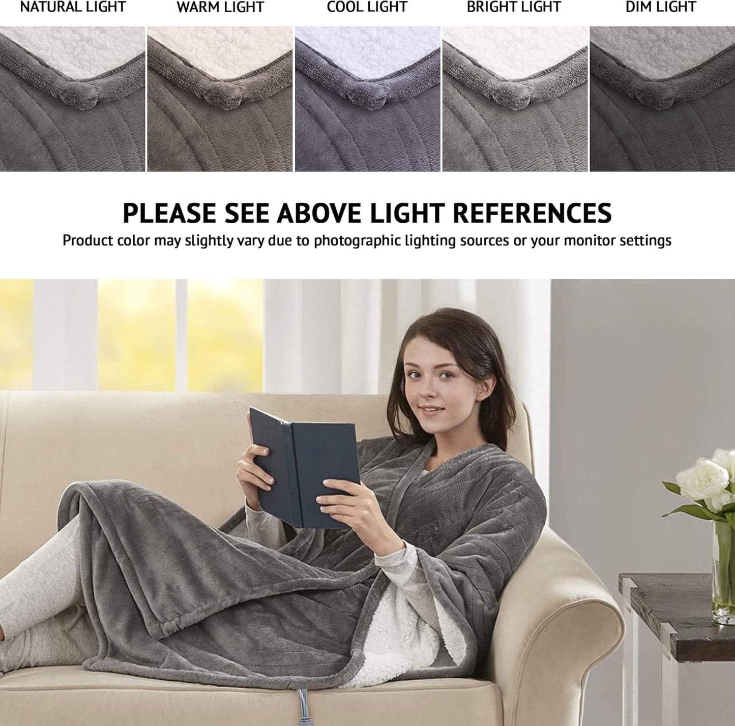 Beautyrest Heated Throw Blanket Wearable Shawl for Gifts, Sherpa to Fleece Electric Wrap Poncho, Auto Shut Off, Virtually No EMF, 3 Heat Level, UL Certified, Machine Wash, Grey 50"x64"
