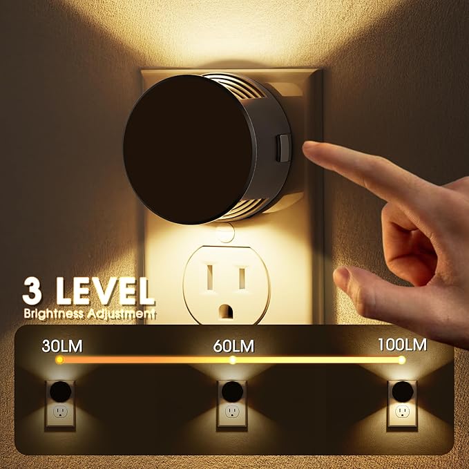 Night Lights Plug into Wall [2 Pack], Dusk to Dawn Sensor Nightlight, Brightness Adjustable, 3000K Soft White, Dimmable Plug in Night Light for Bedroom, Hallway, Stairs, Kitchen