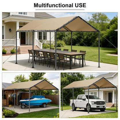 Outdoor Heavy Duty Carport 10'x20' Storage Shed Portable Garage Boat Shelter Party Tent Waterproof & UV Galvanized Protected Tarp