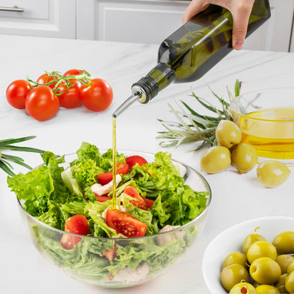 Zulay 17oz Olive Oil Dispenser Bottle – Glass Oil Cruet with Spout, Funnel & Pourers, Easy-Pour Decanter for Kitchen Cooking and Serving (Green)