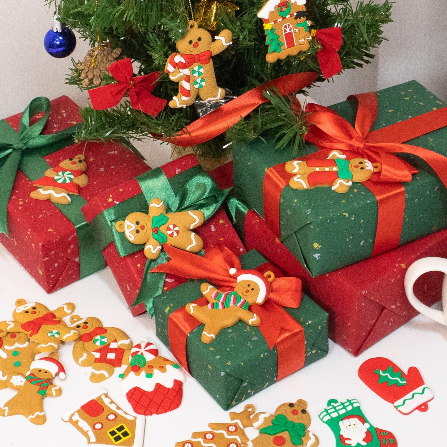 34 Pack Large Christmas Gingerbread Ornaments Set Gingerbread Man Ornaments Ginger Man with Strings Figurine Hanging Ornaments for Christmas Tree Decorations