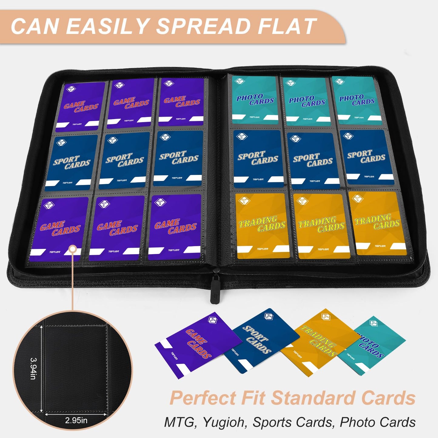 TiopLior Zip MTG Card Binder with 432 Side Loading Pocket - fits TCG Baseball Football Sports Cards - Easy to Insert Collection Binder - Black