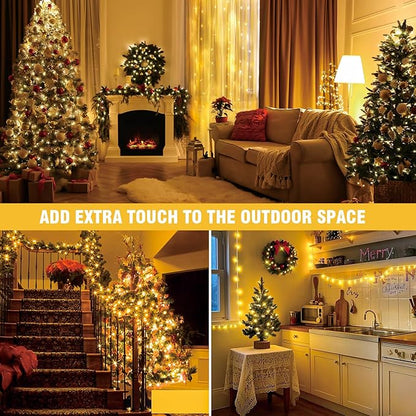 100FT Warm White String Lights – 300 LED Extra Long Waterproof Fairy Lights on Clear Wire, Plug-in Indoor Outdoor Decorations for Christmas, Wedding, Patio, Bedroom, Party