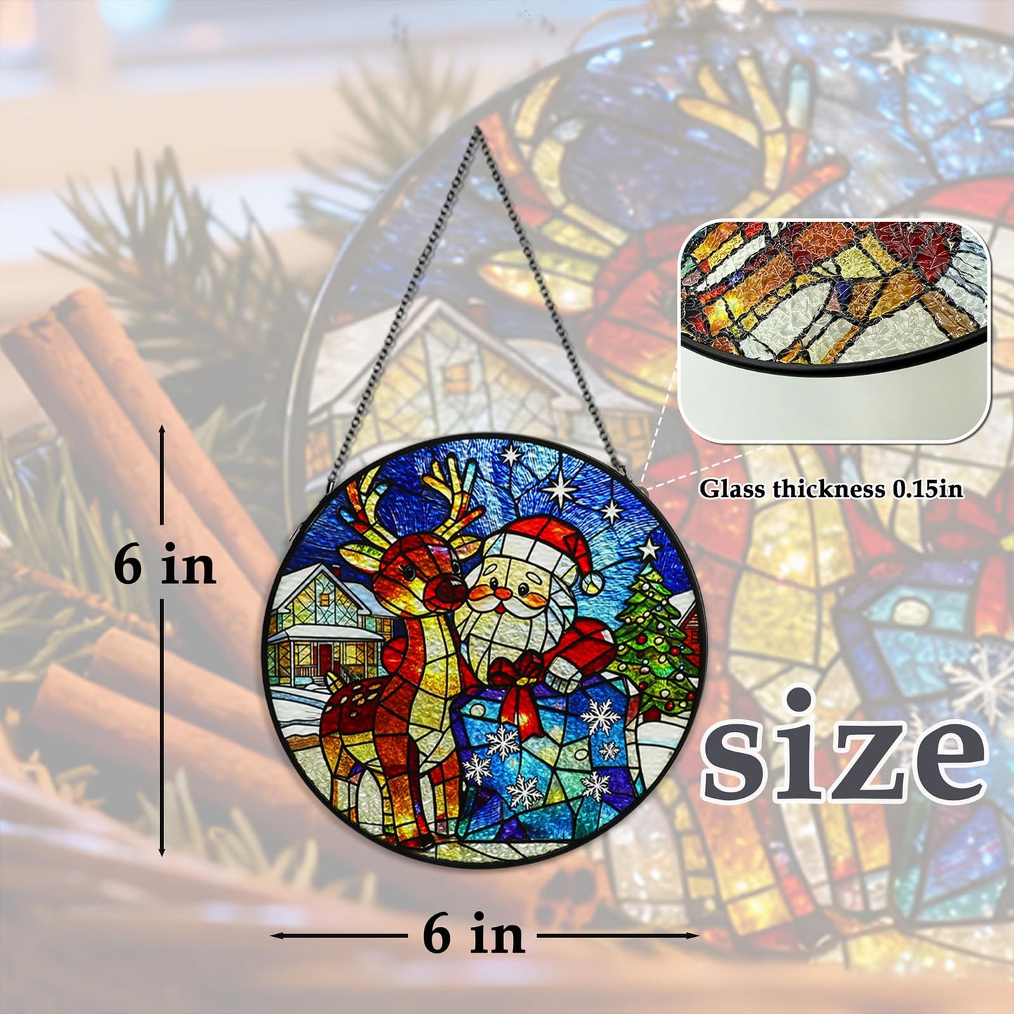 Stained Glass Window Hanging, Cross Suncatcher for Window Decor (Red)