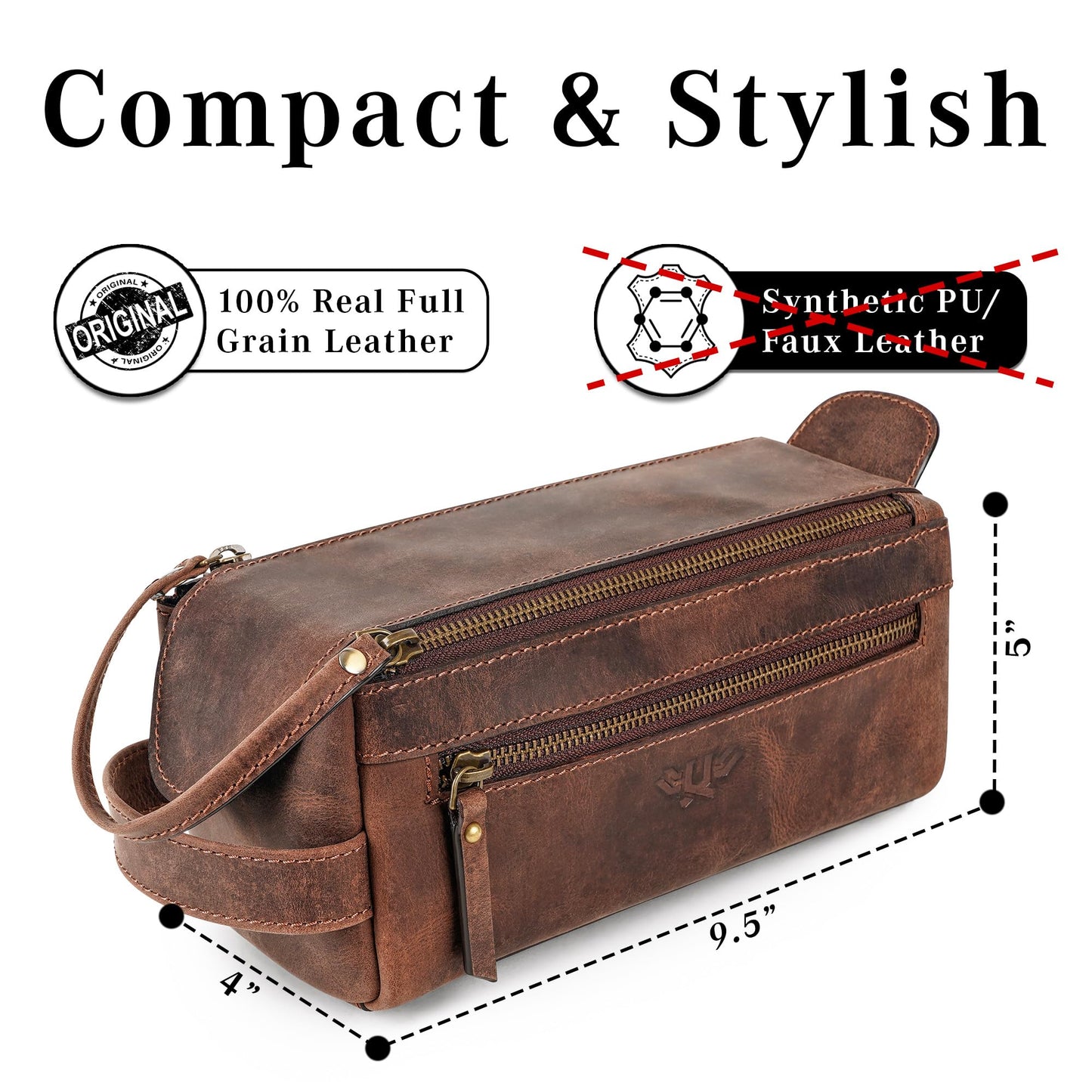LushLuxeoria Premium Handmade Leather Toiletry Bags for Men and Women, Genuine Leather Dopp Kit and Shaving Bag for Men, Travel Cosmetic Bag for Women's and Men's, Zipper Pocket, Chocolate