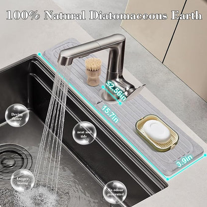 Stone Faucet Mat for Kitchen Sink, 15.7" Diatomite Drying Stone Kitchen Sink