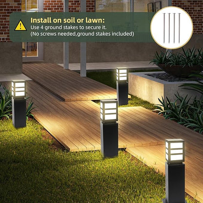 2Pack Landscape Path Lights 24" IP65 Waterproof Bollard Lights, Heavy Duty Steel Stable Widened Base E27 Lamp Holder, Modern Outdoor Path Lights Bollard for Lawn, Patio, Courtyard, Driveway, Oblong