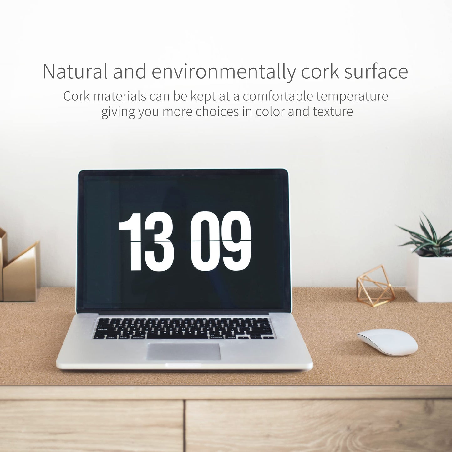 RENMTURE Dual-Sided Desk Pad, Natural Cork & PU Leather Large Mouse mats for Office and Home Work, Desk Protector Non-Slip, Waterproof, Easy Clean (Brown, 36"x17")