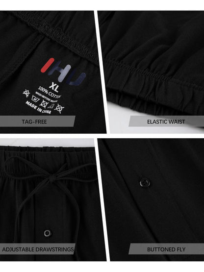 IHU 3 Pack Men's Cotton Pajama Shorts - Soft Sleepwear & Lounge Bottoms with Drawstring & Pockets Sleep Shorts for Men L Black, Navy, Gray