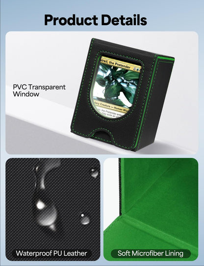 banloga Card Deck Box for MTG Commander, Card Case Holds 100+ Double-Sleeved Cards, Magic Card Box Fits for TCG/PTCG/CCG Card with 2 Dividers (Black&Green)