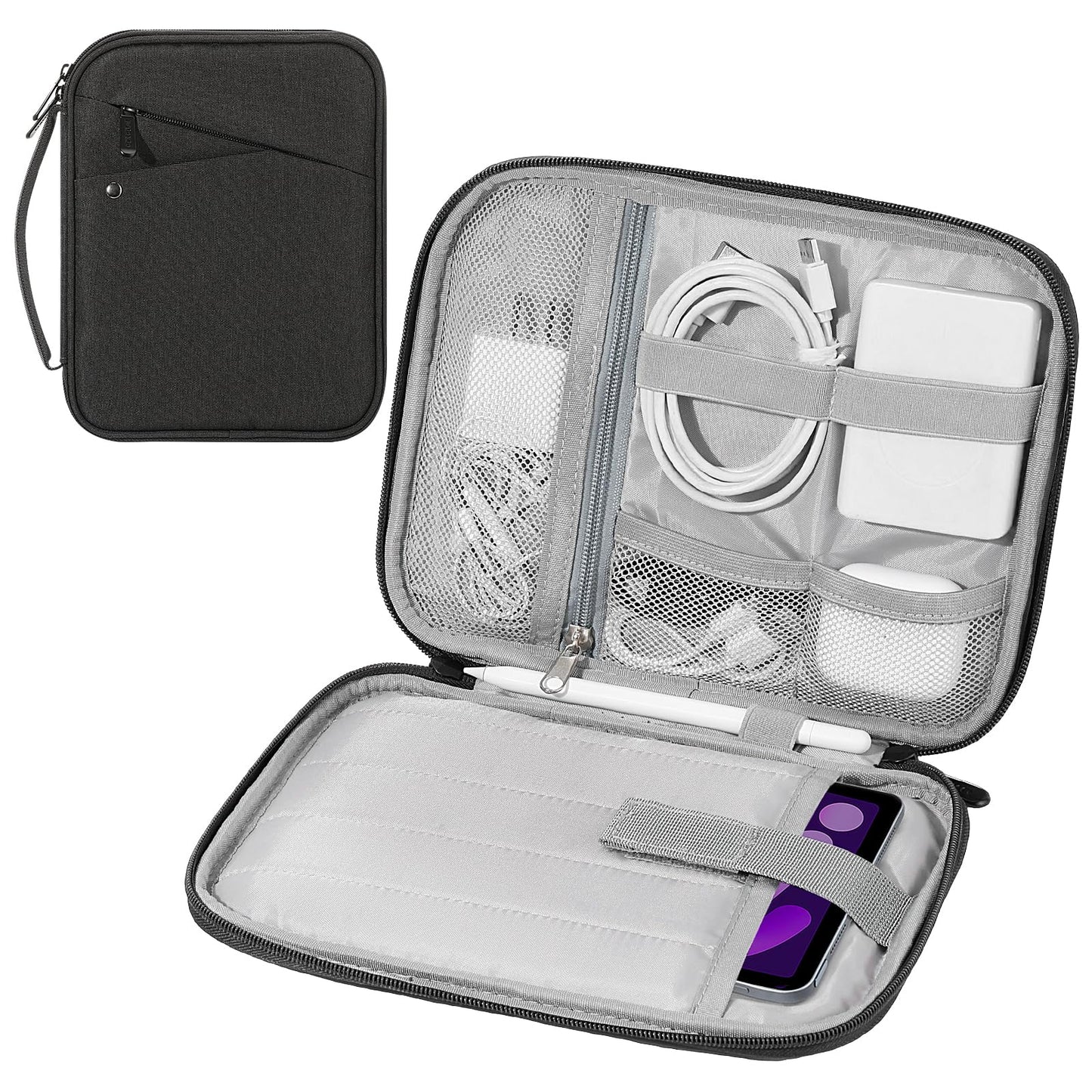 MoKo 7-8 Inch Tablet Sleeve Carrying Case with Handle, Padded Protective Travel Bag for iPad Mini A17 Pro/6th 8.3'', iPad Mini 5/4/3/2th 7.9", Black & Gray
