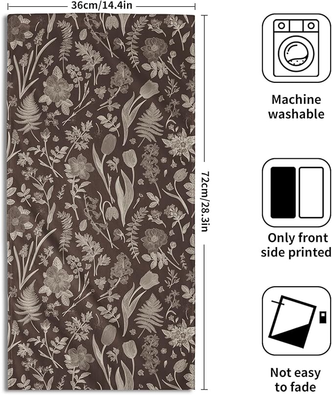 Dark Brown Spring Floral Hand Towels