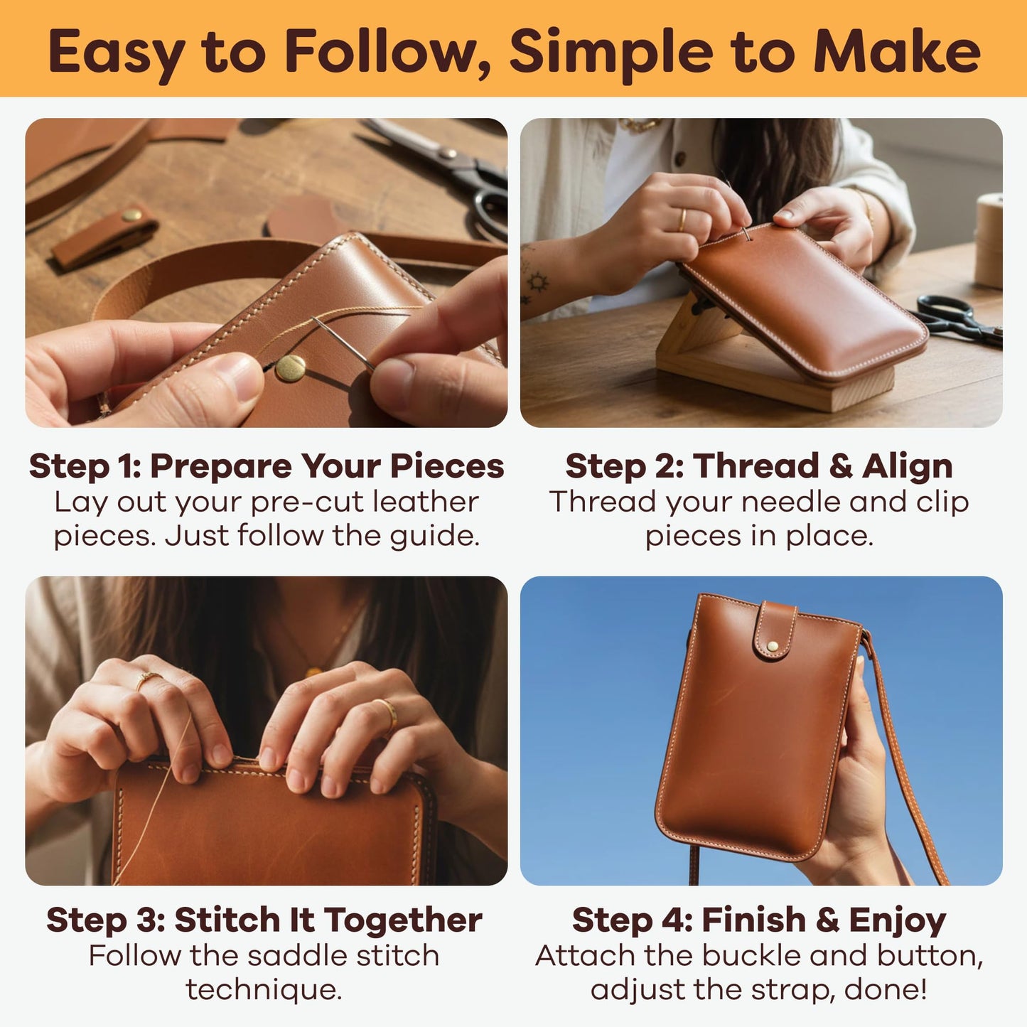 Resparked Leather Small Tote Bag – Women’s Handbags, Shoulder Bag, Crossbody Purse, Black & Brown Tote Purse for Work, Travel, DIY Leather Crafting Kit Gift Bag