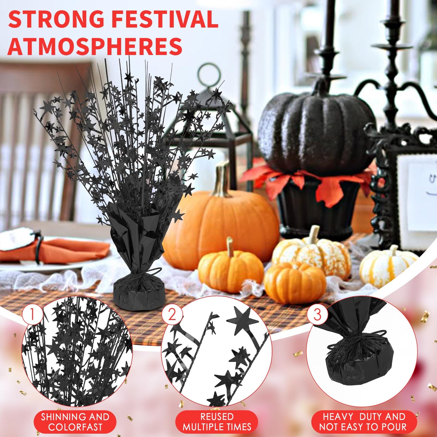 6 Pack Metallic Foil Spary Centerpieces for Tables, Black Centerpieces for Tables Decorations, Star Brust Table Centerpieces for Birthday Graduation Wedding Baby Shower Party