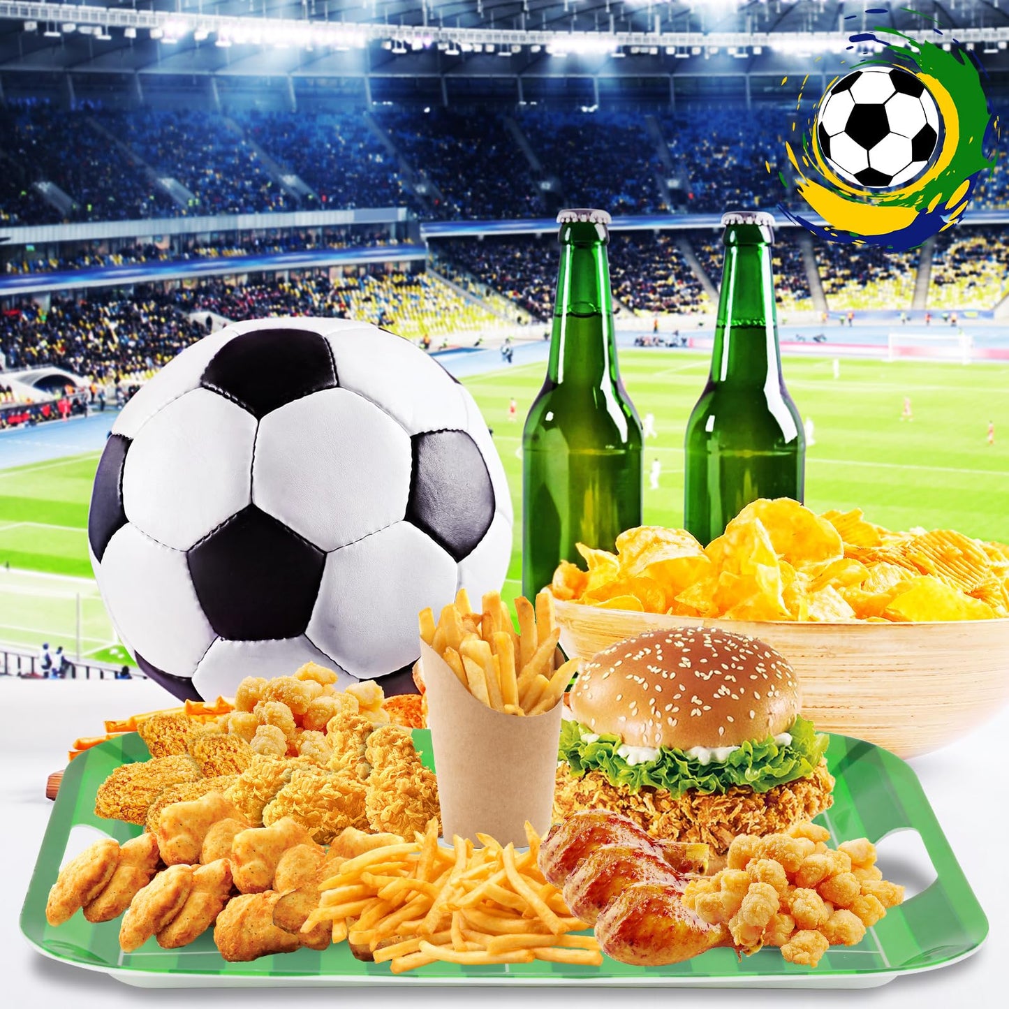 gisgfim 2Pcs Soccer Serving Trays 16.1 X 11.1 Inch Large Melamine Soccer Stadium Platters with Handles Soccer Food Serving Dishes Snack Dessert Trays Decor for Soccer Ball Birthday Party Decorations