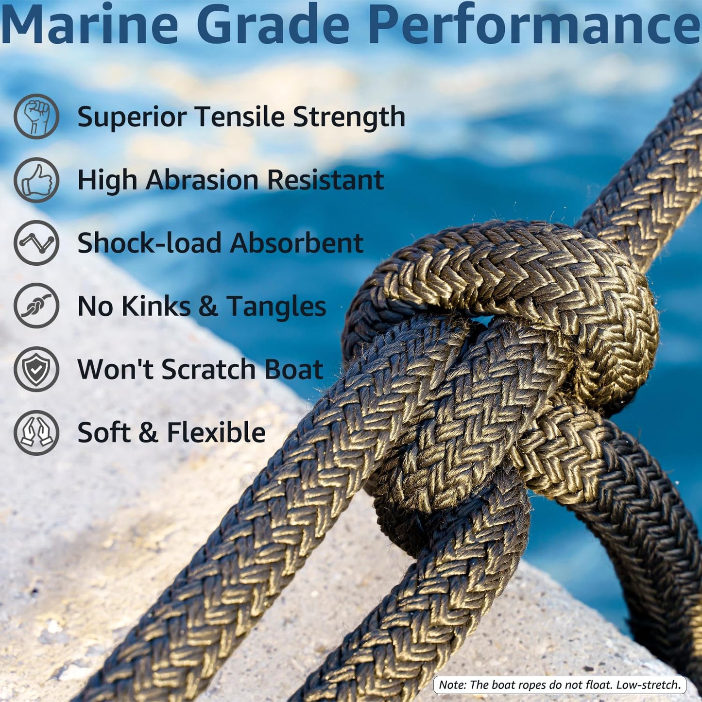 Boat Dock Lines 5/8" x 15' - Double Braided Nylon Boat Ropes for Docking with 15" Loop, Marine-Grade High Strength Boat Lines Dock Rope, Premium Marine Rope Mooring Lines, Easy Handling - 4 Pack,Black