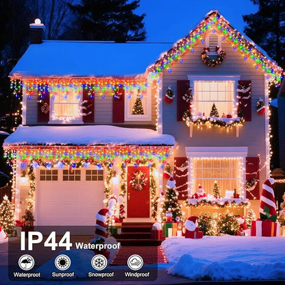 XURISEN 66ft Christmas Lights Decorations Outdoor, 640 LED 8 Modes Curtain Fairy Lights with 120 Drops,Plug in Waterproof Timer Memory Function for Christmas Holiday Wedding Party Decor(Multicolor)