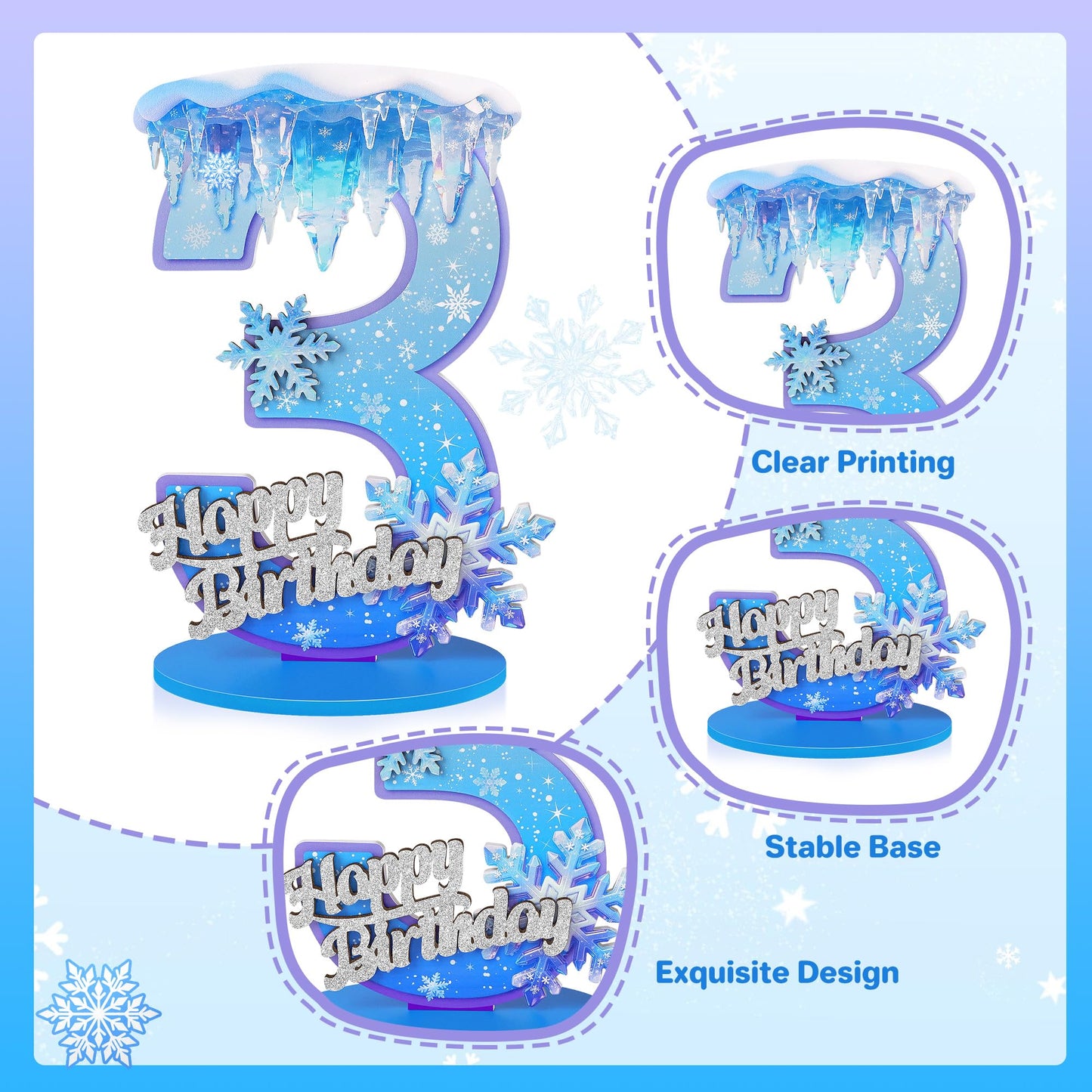 Snowflake Birthday Number Sign Centerpiece Snowflake Theme Party Decorations Winter Wooden Party Centerpieces for Table Decoration Photo Props Snowflake Birthday Decorations