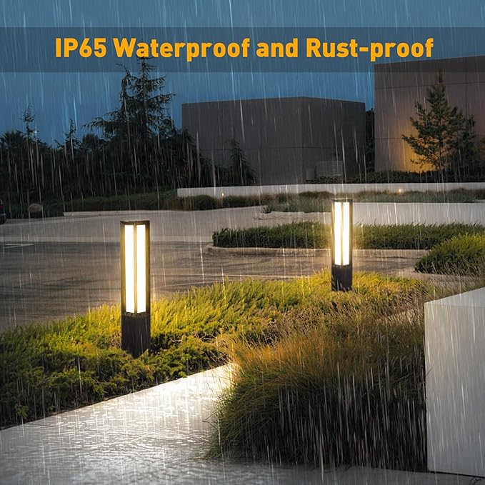 Landscape Path Light, Stainless Steel 8W 800LM Luxury LED Lighting, 32 Inches Modern Outdoor Bollard Lighting for Lawn, Patio, Courtyard and Driveway Decoration