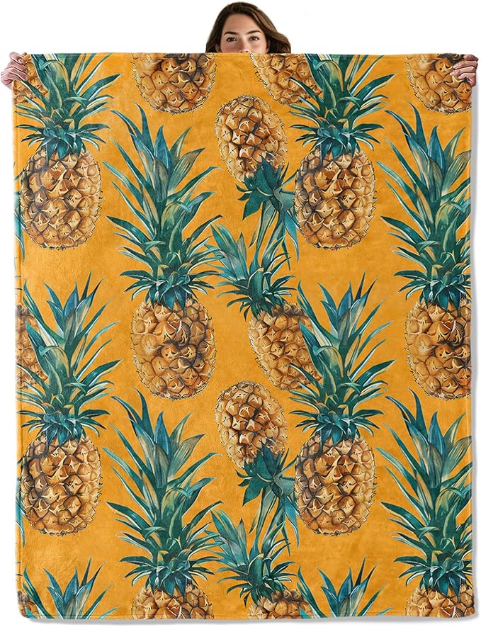 Yellow Pineapple Fruit Throw Blanket for Boys Girls Kids Adults Women, Fuzzy Warm Soft Cozy Flannel Blankets Gifts for Bedroom, Couch, Travel, Home Decor 50x60 in