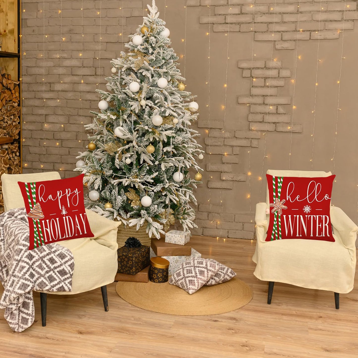 ONFAON Christmas Decorations - Christmas Pillow Covers 18x18 Set of 4, Holiday Christmas Decor Home Sofa Couch Cushion Indoor Decorations