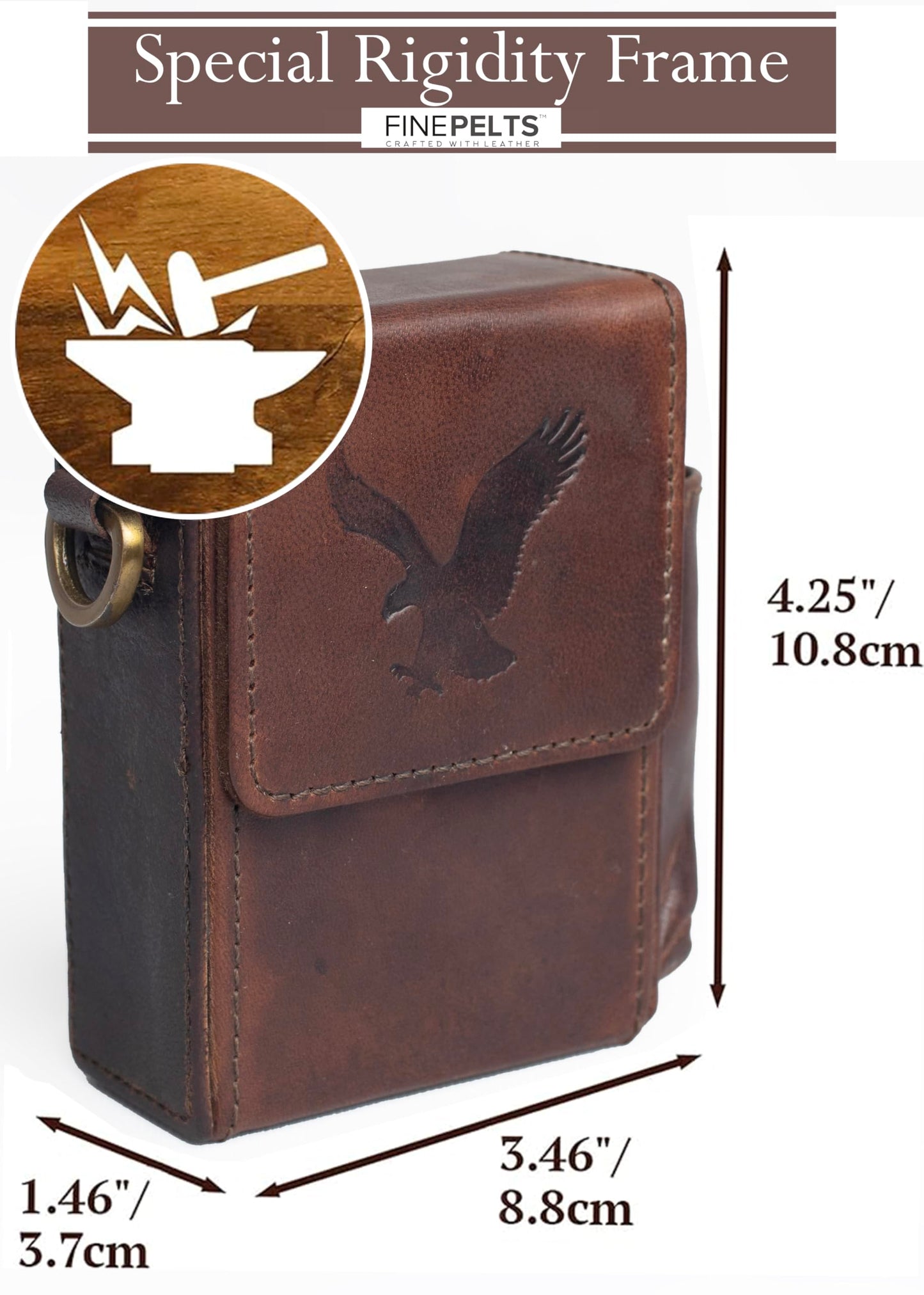 Truffle Brown Leather Flip Top Cigarette Case - Luxury Holder for Women & Men, Up to 100s Cigarette, Pack Holder with Fastener & Side Pocket for BIC Lighter