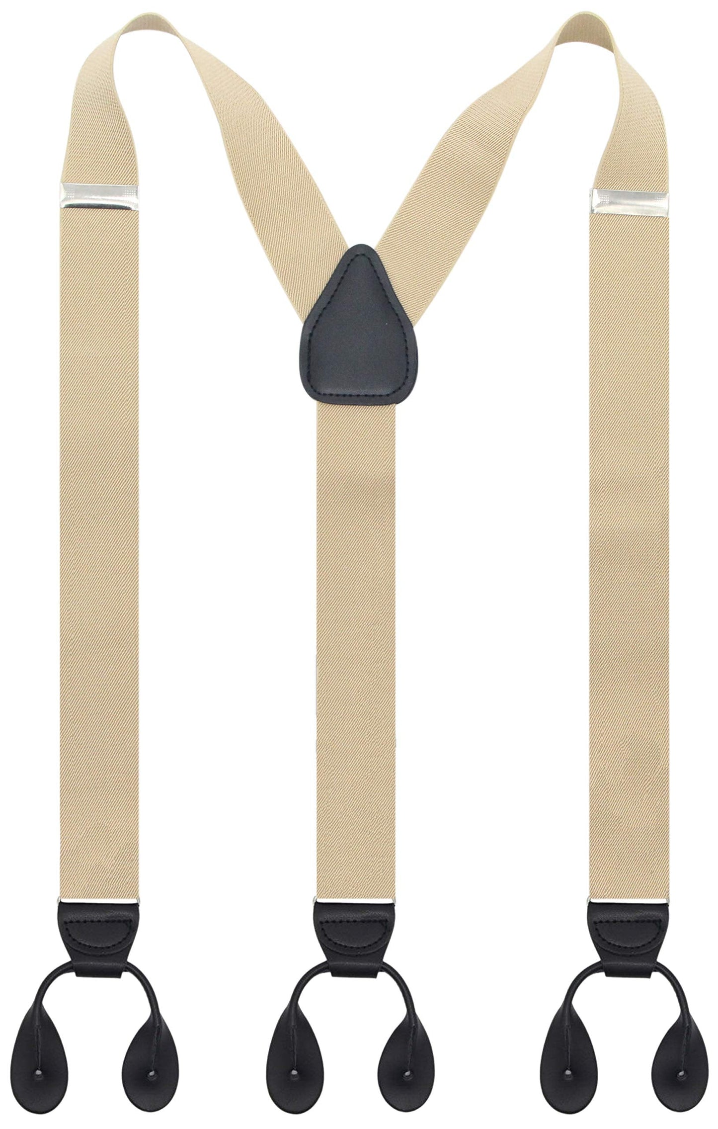 Timiot Y Back Button 1.4" Suspenders for Men with Stylish Leather Button Ends Durable Long Lasting Stretch Ultimate Fashion (Champagne)