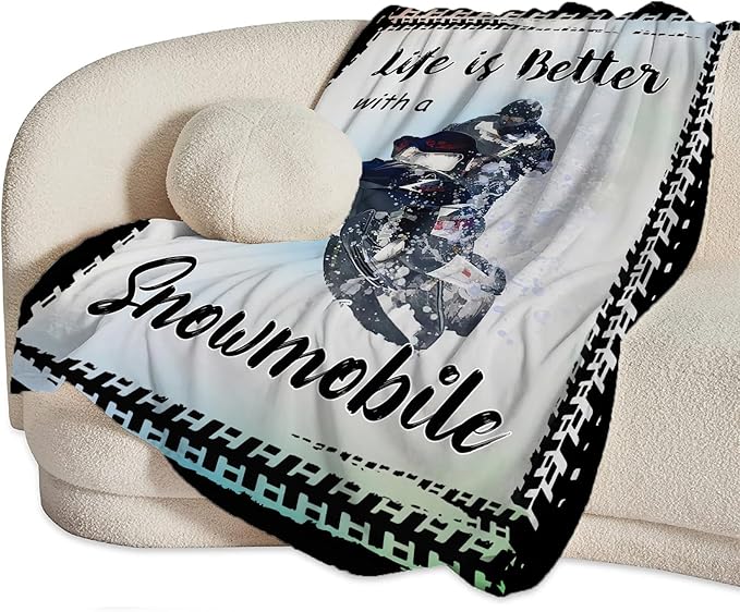 Snowmobile Blanket Decor Gifts for Snowmobile Lover, Flannel Fleece Fuzzy Snow Mobile Throw Blankets, Soft Warm Cozy Plush Sport Blanket Stuff Decoration for Kids Adult 50"x40"