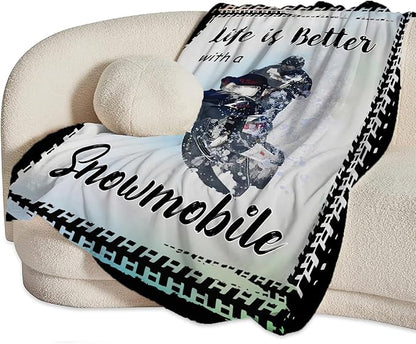 Snowmobile Lover Flannel Fleece Throw Blanket - Soft Warm Cozy Plush Sport Decor Gift For Bed Couch Living Room - Fuzzy Stuffed Decoration For Kids Adult 80"x60"