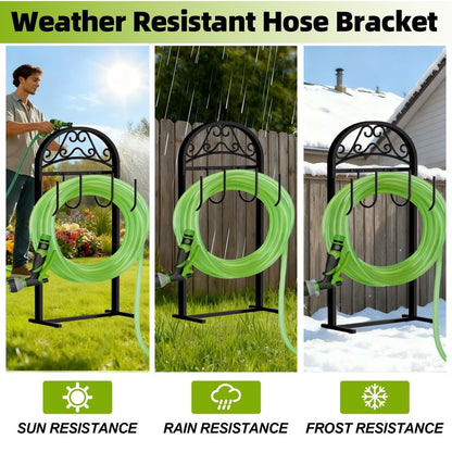 Freexployer Garden Hose Holder, Hose Holder Stand Rustproof Freestanding Heavy-Duty with Sturdy Metal Hose Stand and Hanger, Hoses Storage Holds 100Ft Hose Reel for Outside Yard