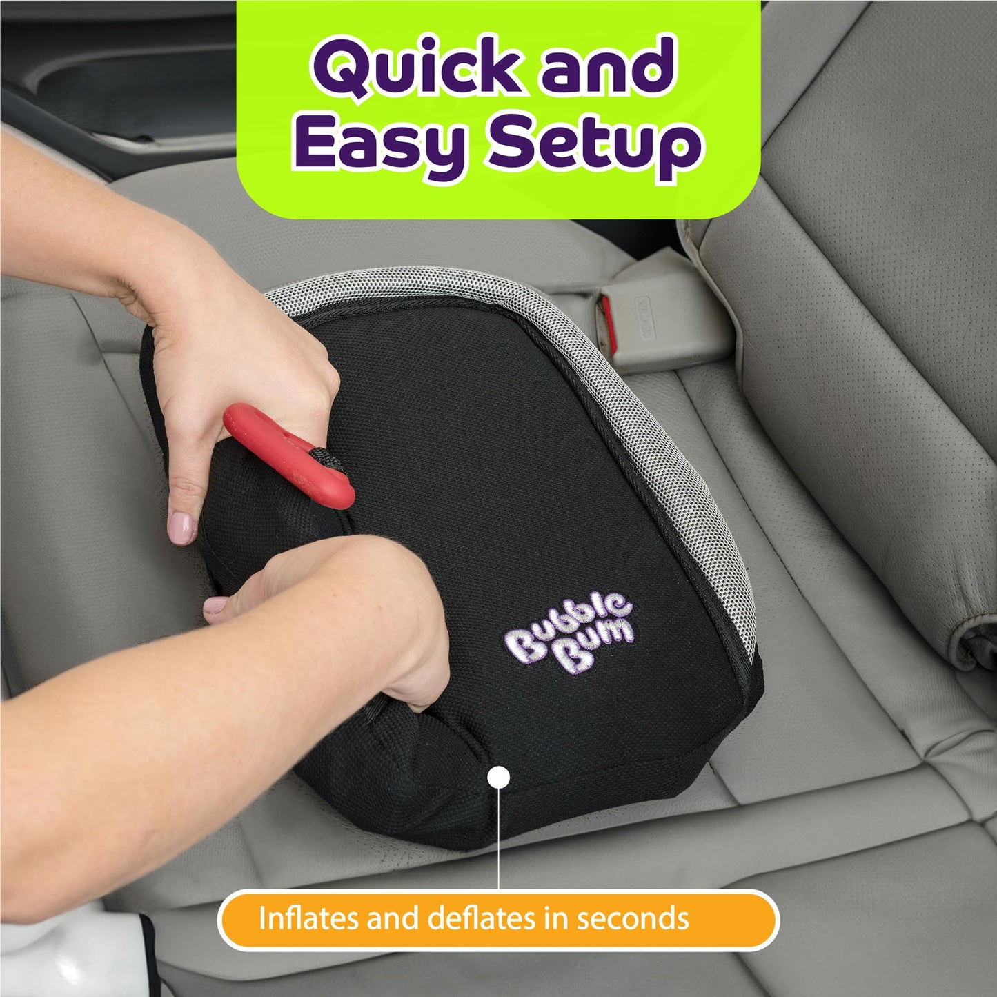 BubbleBum Inflatable Booster Car Seat – Foldable, Lightweight, Backless Travel Booster Seat for Kids, Portable Carseat for Toddler, Fits 3 Across, Compact for Uber - Ages 4-11 Year Old, - Black