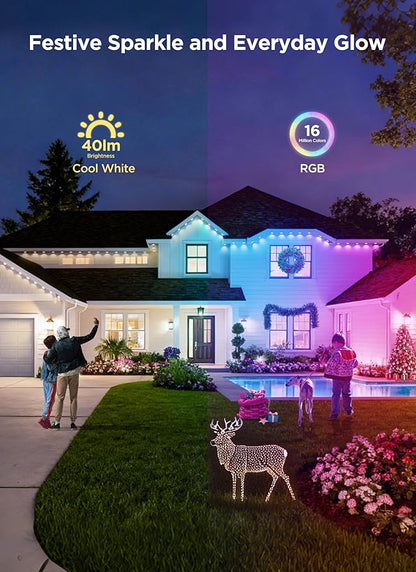 SmartDawn-Permanent-Outdoor-Lights, 100FT 64 Bulbs RGBIC LED Outdoor String Lights, DIY Scene Mode, IP68 Waterproof Christmas Lights for Daily Decor, House Roof, Holiday Decorations, Outside