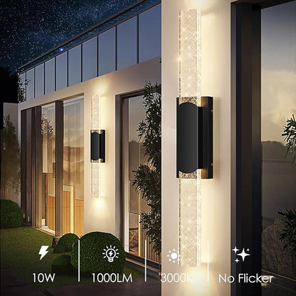 35.3in Large Size Outdoor Wall Light Fixtures with Crystal Bubble Glass, Waterproof Exterior Sconces LED Wall Lanterns, Porch Lights Wall Mounted 10W 3000K Outside Lights for House Front Door Garage