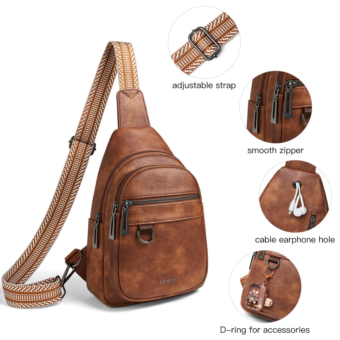 Leresas Sling Bag for Women Crossbody Bag Fanny Packs Cross Body Handbag Over the Shoulder Bag Trendy Gifts Vegan Leather Travel Purses Anti Theft Brown