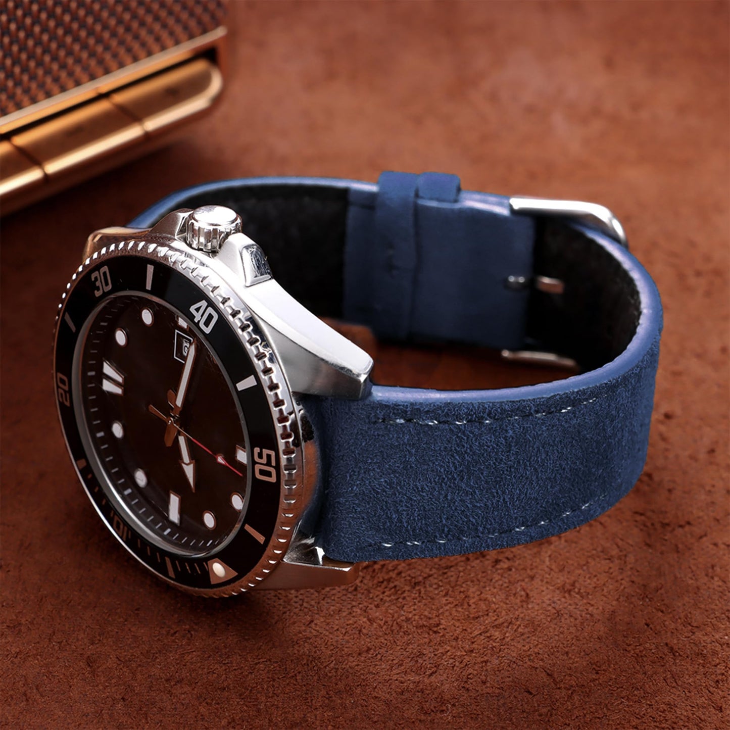 JUNGHELE Suede Leather watch bands for men and women, Quick Release leather watch strap with Silver Buckle watch leather strap, Blue 22mm watch band WBG0206