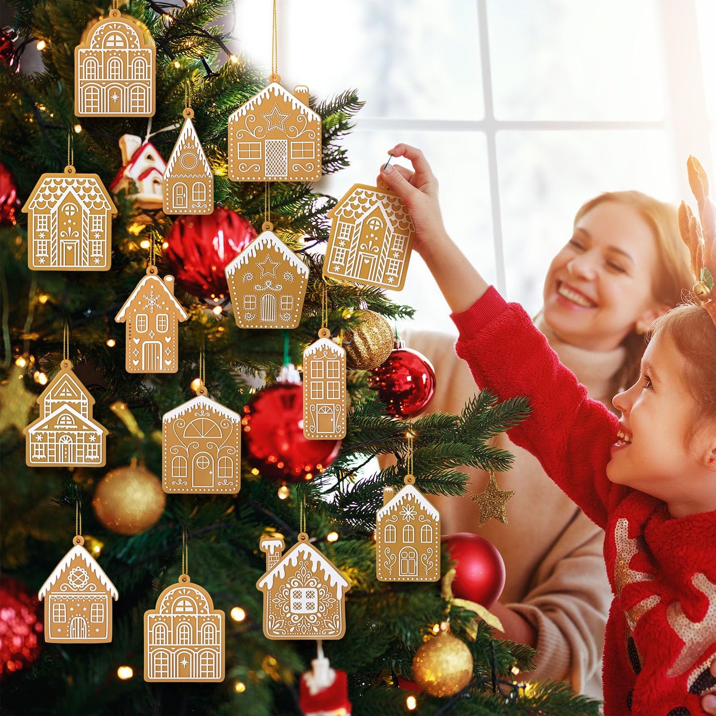 Yookeer 36 Pcs Christmas Tree Ornaments Home Design Gingerbread House Christmas Ornaments Gingerbread Theme Xmas Hanging Decorations Large House Shaped Tree Cookie Decorations (Classic Style)