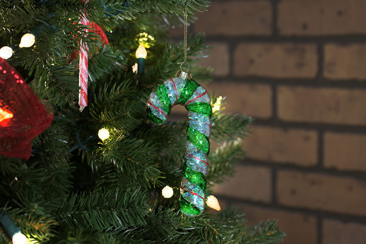 North Star Christmas | Green Candy Cane Glass Ornament | Christmas Collection