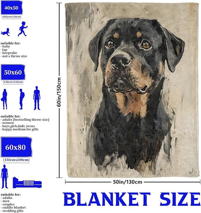 Rottweiler Dog Throw Blanket for Boys Girls Kids Adults Women, Fuzzy Warm Soft Cozy Flannel Blankets Gifts for Bedroom, Couch, Travel, Home Decor 40x50 in