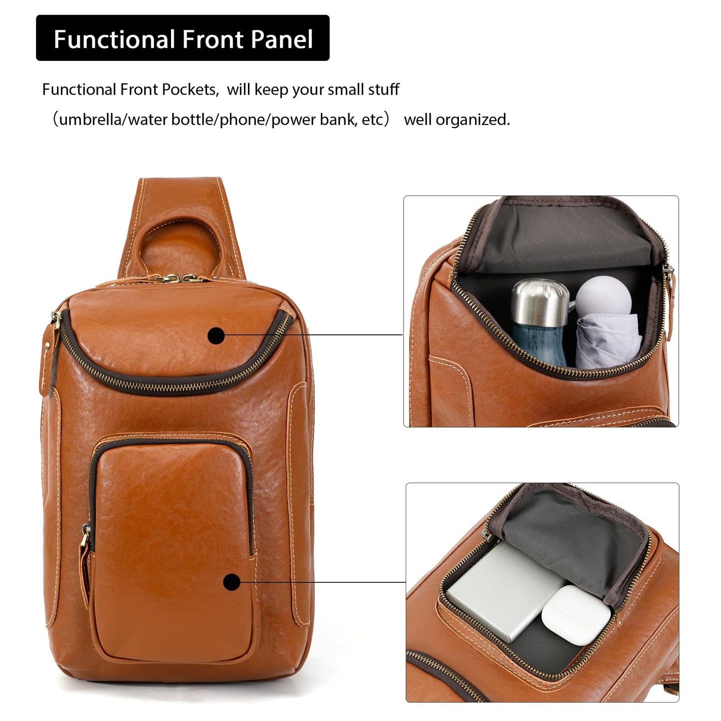 LANNSYNE Vegetable Tanned Leather Sling Bag For Men Fits 10.5" iPad, Crossbody Chest Daypack