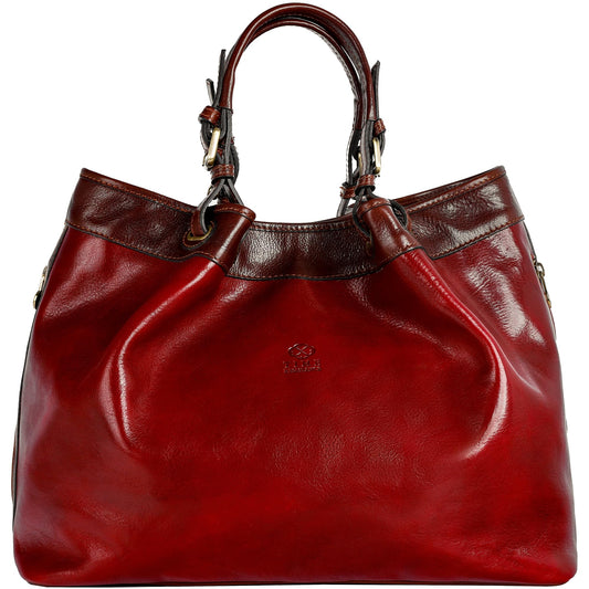 Time Resistance Leather Handbag - Full-Grain Leather Top Handle Purse for Women (Red)