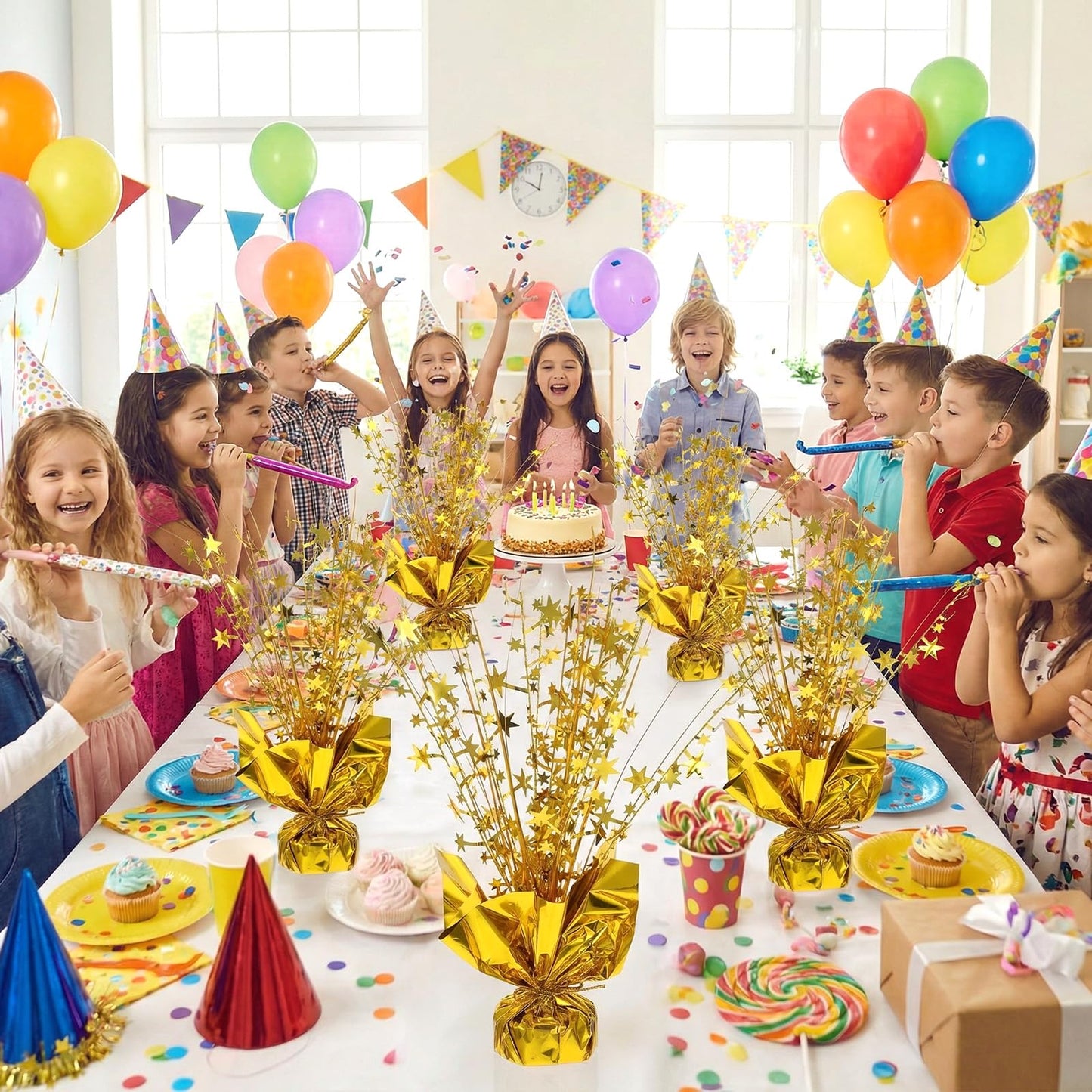 12 Pack Metallic Foil Spray Centerpiece Star Table Decoration Burst Table Centerpieces for Birthday Star Tabletop for Birthday New Years Nye Wedding Anniversary Graduation Holiday Party Supplies Decor